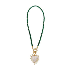 The Emmet Beaded Heart Charm Necklace-Green