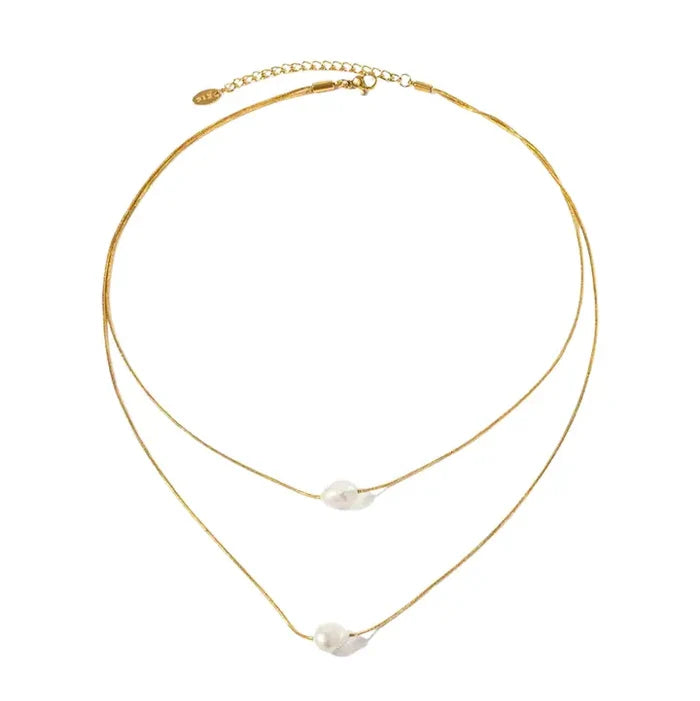 The Kennedy Double Necklace-Pearl