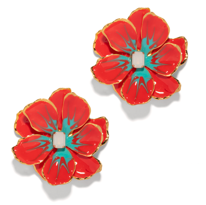 The Pink Reef - Large Jewel Box Floral Earrings in Red Coral