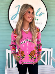 The Playa Leopard Printed Knit Sweater-Pink