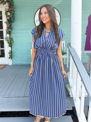 (THML) The Miley Striped Midi Dress-Navy