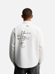 SEVDRUS Typewriter Shirt – beyaz, arka görünüm, grafik baskı