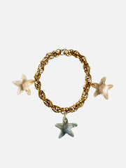NES VINTAGE Vintage 1980s Designer House Chain Bracelet – altın zincir, beyaz ve mavi yıldızlar, yakın çekim
