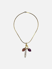 NES VINTAGE Vintage Gold Snake Chain Necklace - Blessed & Grape Charms 1980s – altın, önden görünüm
