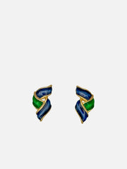 NES VINTAGE Vintage Ribbon Design Navy & Emerald Green Enamel Earrings - Earrings KÜPE
