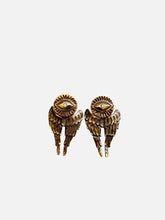 NES VINTAGE Vintage Style Brass Winged Eye Earrings with Crystal Pupil – brass, iki adet ön görünüm
