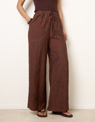 Embroidered Pattern Wide-Leg Trousers
