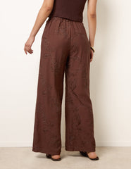 Embroidered Pattern Wide-Leg Trousers