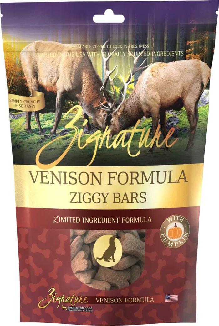 Zignature Ziggy Bar GF Venison Recipe Treats for Dogs