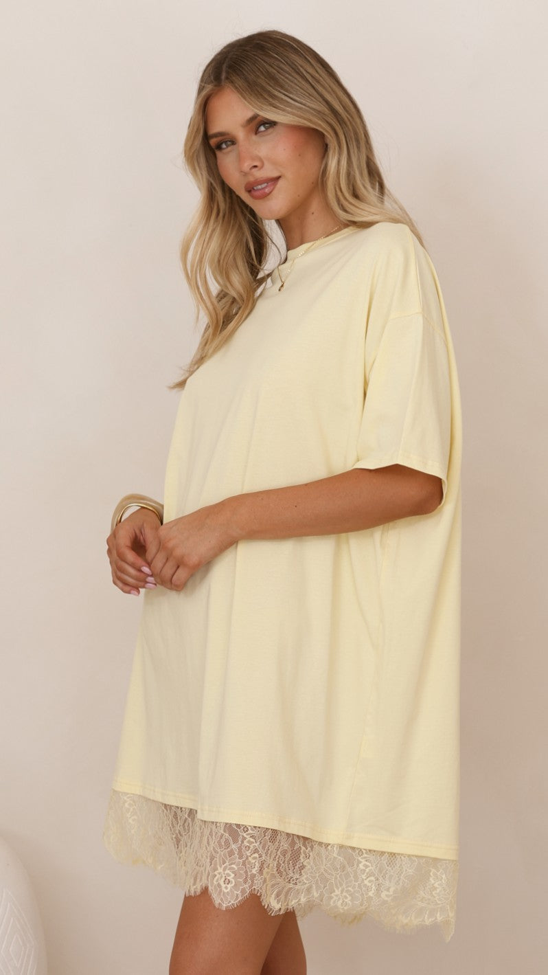 Saya T Shirt Lace Mini Dress - Yellow