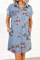 Floral Print Denim Shirt Dress