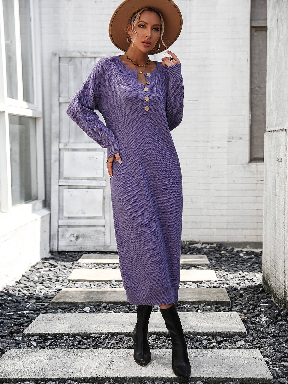 Massey Knit Midi Sweater Dress - Mauve