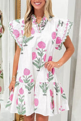 Floral Print Ruffle Trim Casual Mini Dress