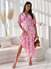 Printed Flutter Sleeve Midi Dress