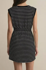 Stripe Drawstring Tunic Tank Mini Dress with Pockets