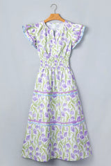 Floral Print Contrast Trim Midi Dress