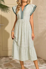 Striped Ruffle Sleeve Midi Dress