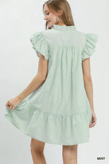 Umgee Stripe Smocked Yoke Ruffle Dress