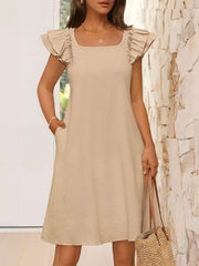 Ruffled Sleeve Square Neck Casual Dress