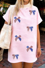 Striped Bow-Embellished Mini Dress