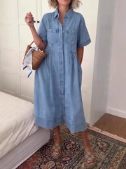 Full Size Button Front Denim Midi Dress Plus Size