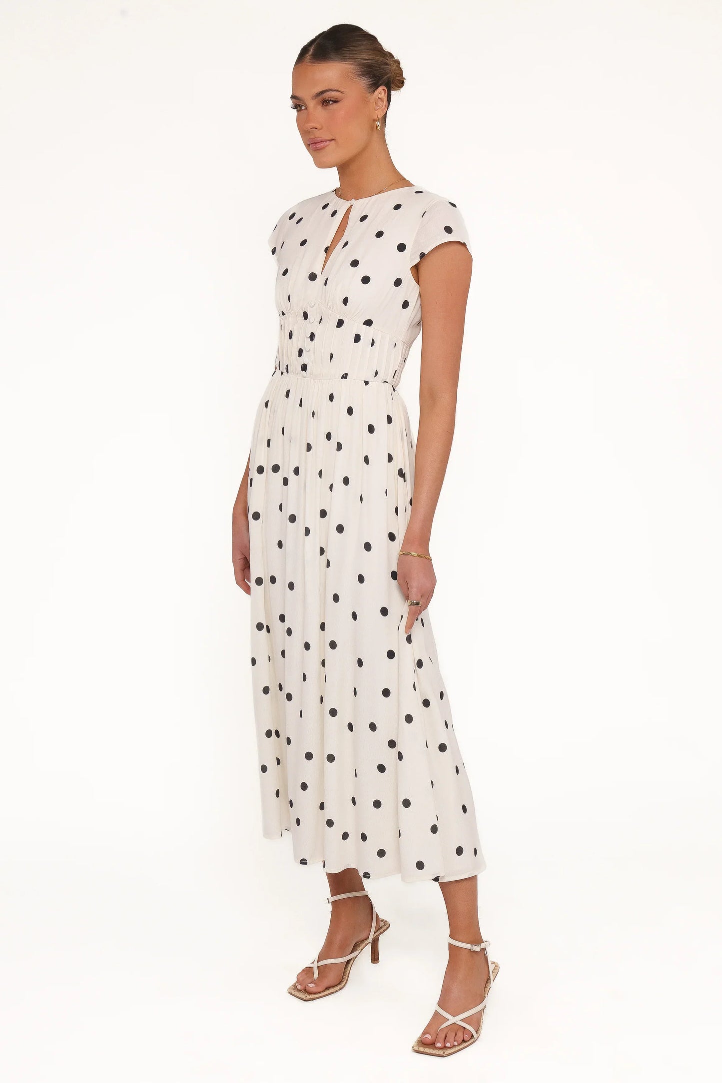 Darline Midi Dress - White Polka Dot