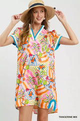 Umgee Tropical Print Collared Shift Dress