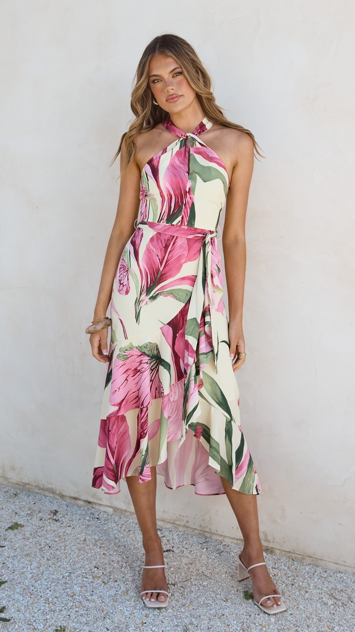 Alma Midi Dress - Lemon/Pink Floral