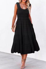 Sleeveless Smocked Tiered Dress with Pockets
