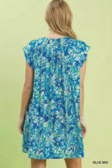 Umgee Tropical Floral Flutter Sleeve Swing Dress