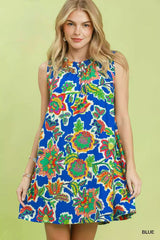 Umgee Abstract Print Sleeveless Shift Dress