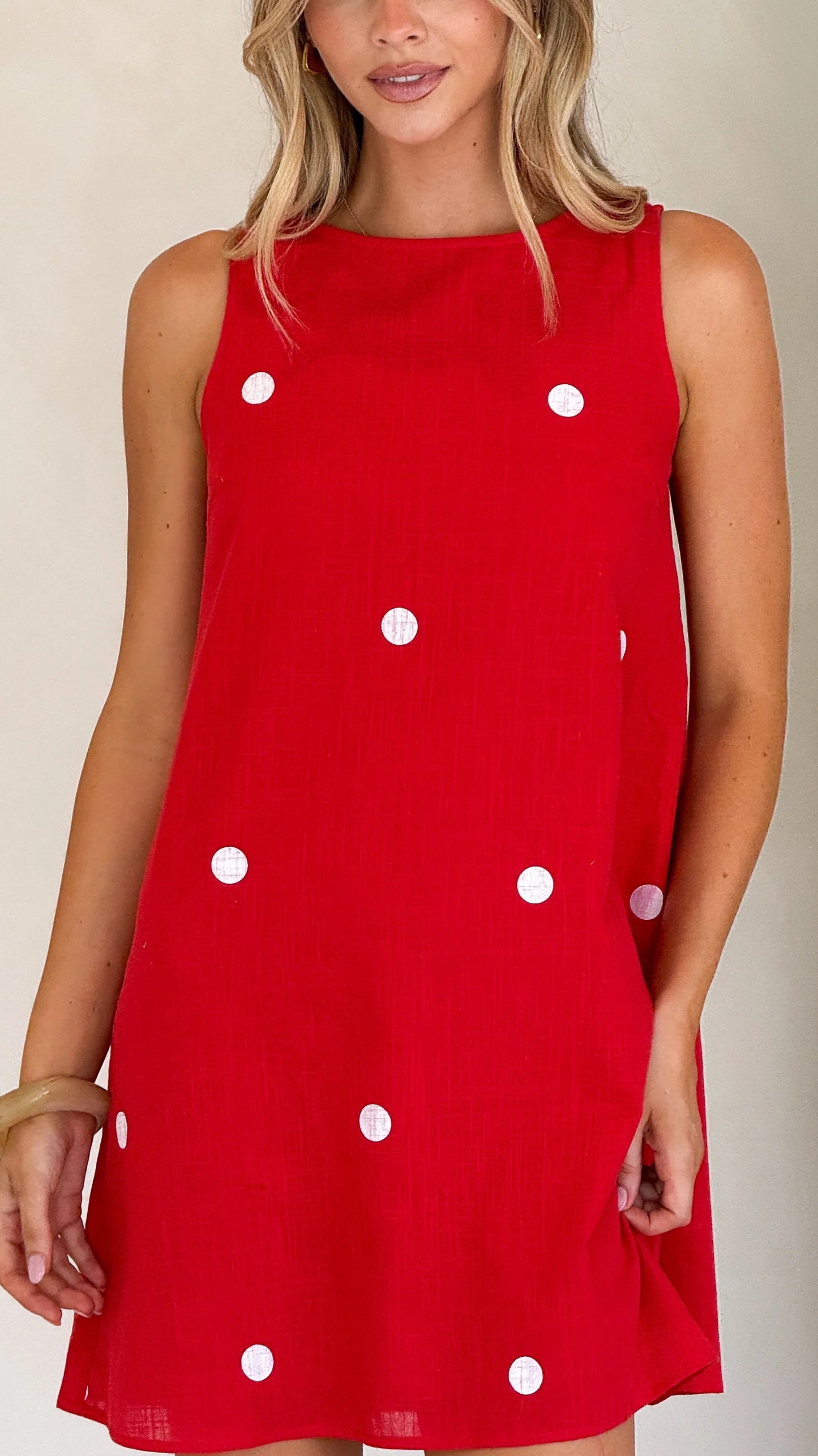 Natala Shift Mini Dress - Red/White Polka Dot