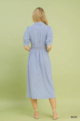 Umgee Striped Midi Dress with Front Zipper