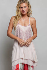 POL Solid Vintage Wash Embroidered Sleeveless Cotton Mini Dress