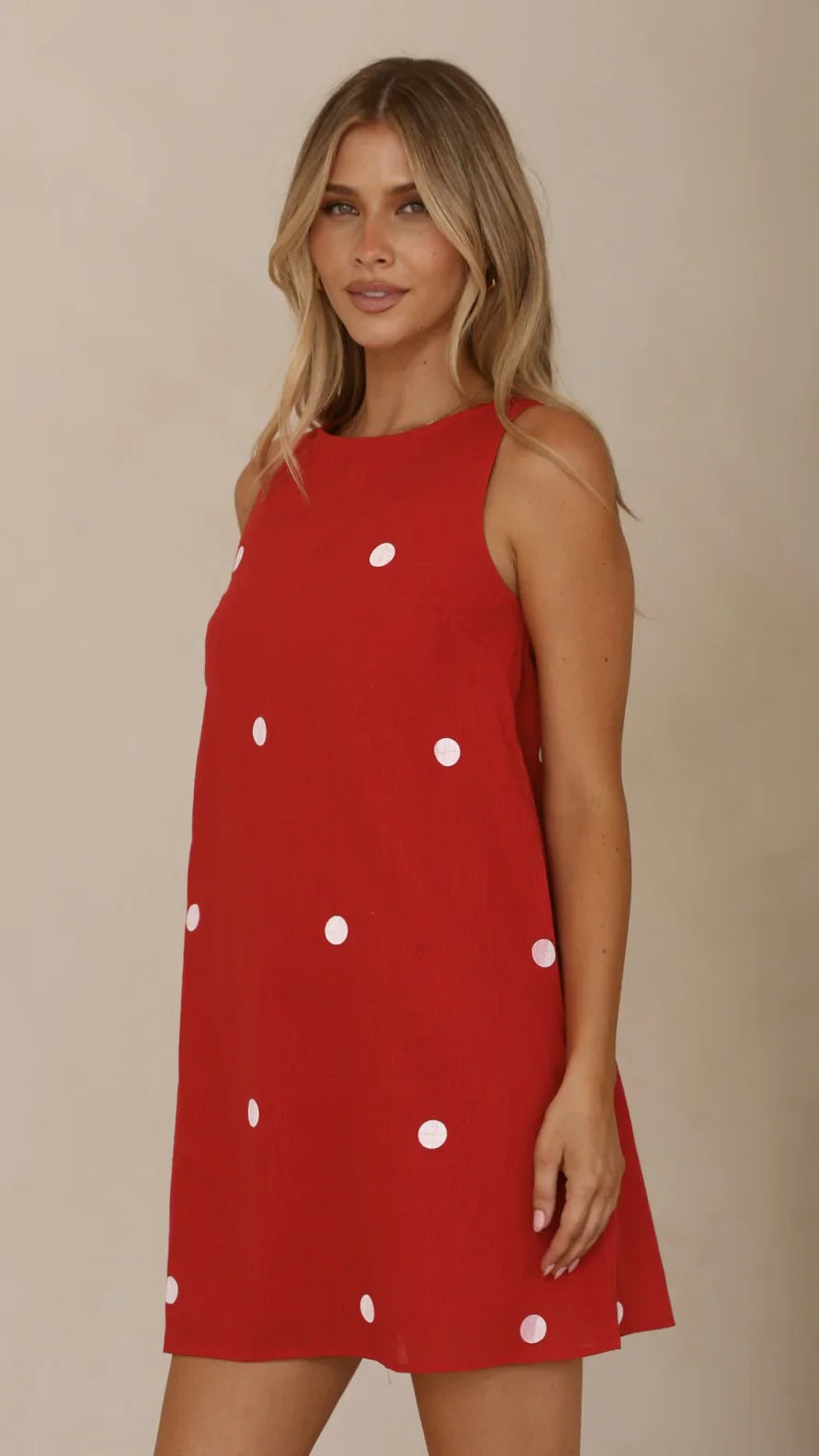 Natala Shift Mini Dress - Red/White Polka Dot