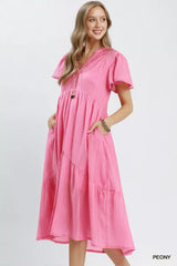 Umgee Textured Tiered Midi Dress with Side Pockets