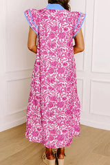 Floral Print Ruffle Cap Sleeve Dress