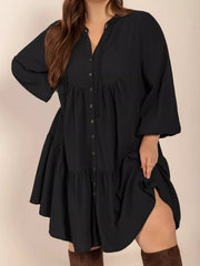 Plus Size Button Front Balloon Sleeve Dress