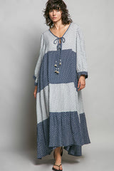 POL Tiered Boho Two-Tone Maxi Dress