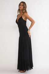 Orizel Pintuck Drop Waist Maxi Dress Sparkle Black