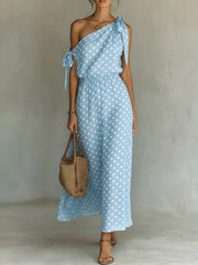 Full Size Polka Dot One-Shoulder Maxi Dress Plus Size
