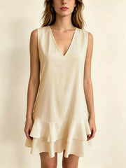 Full Size Sleeveless V-Neck Tiered Ruffle Mini Dress Plus Size