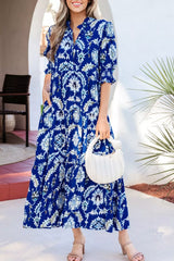 Wild Floral Print Frilled Collar Half Sleeve Dress