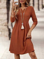 Ribbed Knit Long Sleeve A-Line Dress