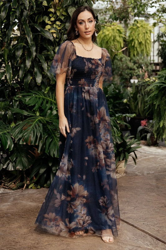 Cassandra Tulle Maxi Dress | Dark Blue Floral
