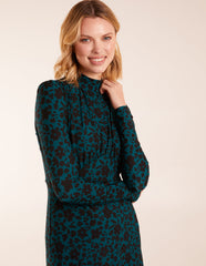 Ruched Front Frill Cuff Midi Dress