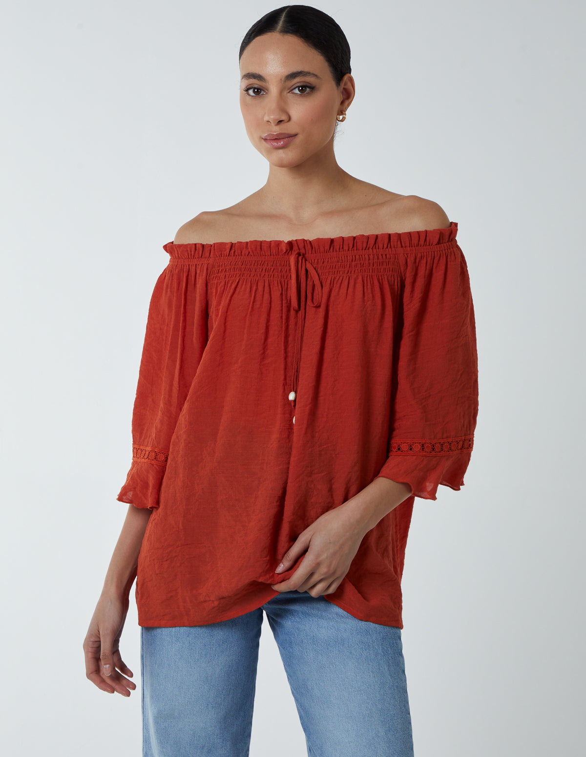 Bardot Tie Front Top