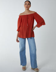 Bardot Tie Front Top