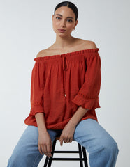 Bardot Tie Front Top