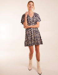 Button Through Elastic Waist Mini Dress